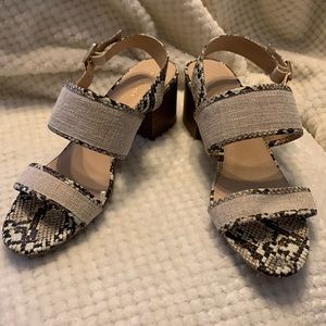 Chunky heel snakeskin print sandals